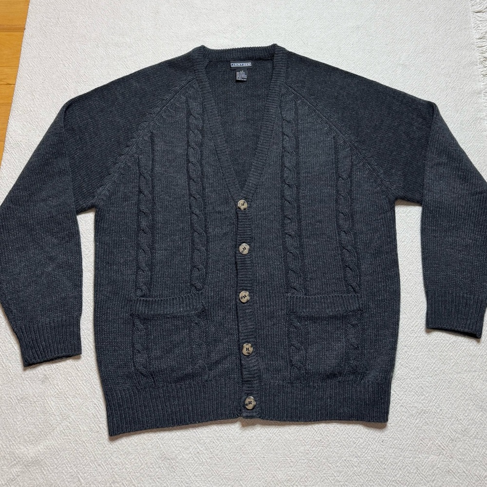 VTG 90s Jantzen Men’s Grey Cable Knit Vneck Cardigan Sweater L - Picture 2 of 7